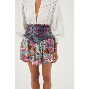 Maria Cher Olite Zuria Mini Skirt Mix 3 Embroidered Pull On Abstract Print Sz L